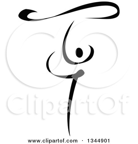 Clipart of a Black and White Ribbon Dancer in Action 4 - Royalty Free Vector Illustration by Vector Tradition SM
