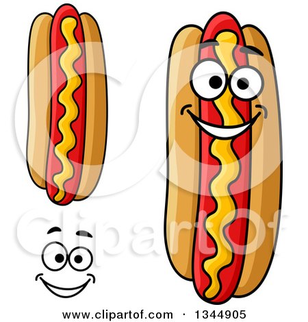 Clipart of a Cartoon Face, Hands and Hot Dogs with Mustard - Royalty Free Vector Illustration by Vector Tradition SM