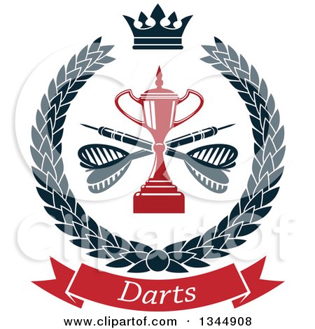 Clipart of a Red Trophy with Crossed Darts over a Text Banner in a Wreath - Royalty Free Vector Illustration by Vector Tradition SM