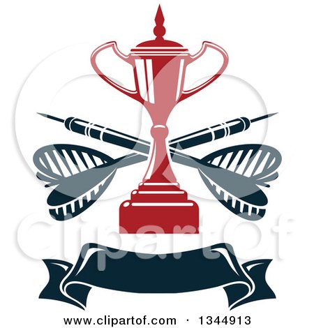 Clipart of a Red Trophy with Crossed Darts over a Blank Banner - Royalty Free Vector Illustration by Vector Tradition SM