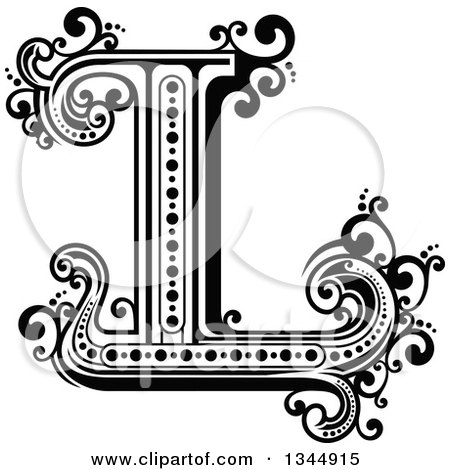 Clipart of a Retro Black and White Capital Letter L with Flourishes - Royalty Free Vector Illustration by Vector Tradition SM