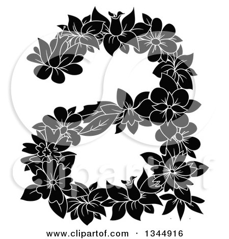 Clipart of a Black and White Floral Lowercase Letter a - Royalty Free Vector Illustration by Vector Tradition SM
