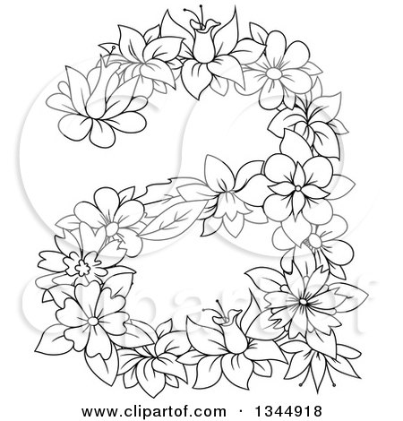 Clipart of a Black and White Outline Floral Lowercase Letter a - Royalty Free Vector Illustration by Vector Tradition SM