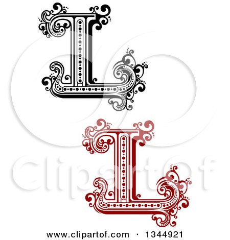 Clipart of Retro Black and White and Red Capital Letter L with Flourishes - Royalty Free Vector Illustration by Vector Tradition SM