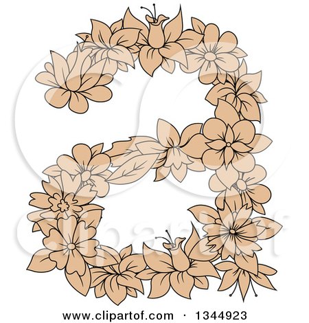 Clipart of a Black and Tan Floral Lowercase Letter a - Royalty Free Vector Illustration by Vector Tradition SM
