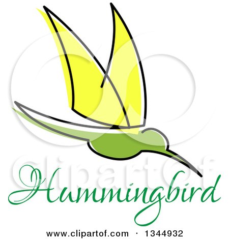 Clipart of a Sketched Green and Yellow Hummingbird and Text - Royalty Free Vector Illustration by Vector Tradition SM