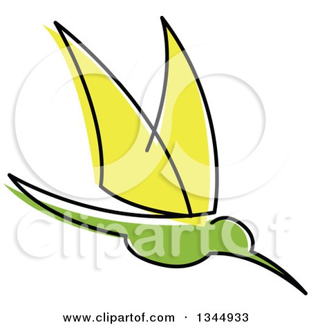 Clipart of a Sketched Green and Yellow Hummingbird - Royalty Free Vector Illustration by Vector Tradition SM
