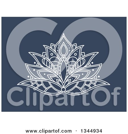 Clipart of a White Henna Lotus Flower on Blue 7 - Royalty Free Vector Illustration by Vector Tradition SM