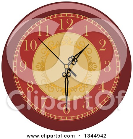 Clipart of a Cartoon Wall Clock with Ornate Gold Designs - Royalty Free Vector Illustration by Vector Tradition SM