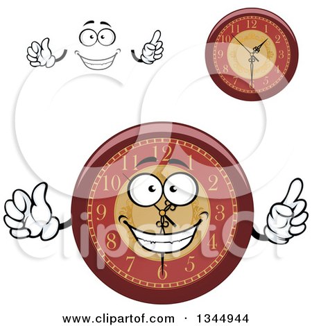 Clipart of a Cartoon Face, Hands and Wall Clocks 3 - Royalty Free Vector Illustration by Vector Tradition SM