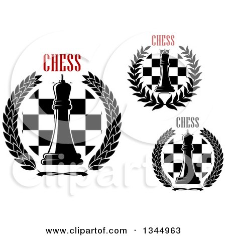Clipart of Chess Queen, Board and Wreath Designs with Text - Royalty Free Vector Illustration by Vector Tradition SM