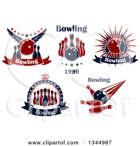 Clipart of Blue and Red Bowling Designs and Text - Royalty Free Vector Illustration by Vector Tradition SM