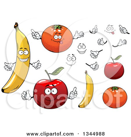 Clipart of Cartoon Faces, Hands, Bananas, Oranges and Apples - Royalty Free Vector Illustration by Vector Tradition SM