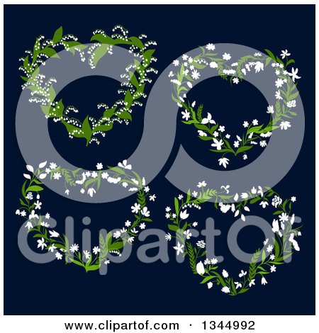 Clipart of Lily of the Valley Heart Shaped Wreaths over Navy Blue - Royalty Free Vector Illustration by Vector Tradition SM