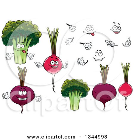 Clipart of Cartoon Faces, Hands, Beets, Radishes, and Broccoil - Royalty Free Vector Illustration by Vector Tradition SM
