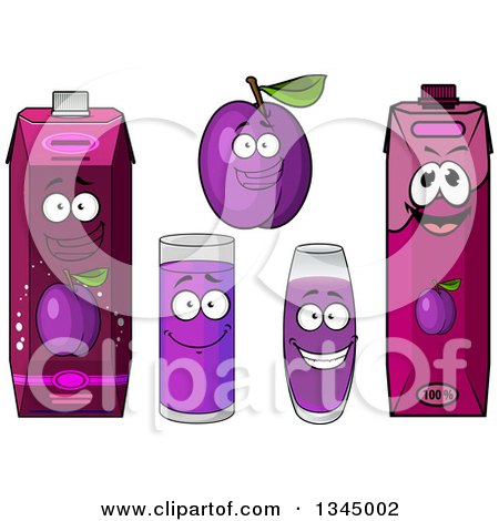 Clipart of a Cartoon Plum Character and Juice 3 - Royalty Free Vector Illustration by Vector Tradition SM