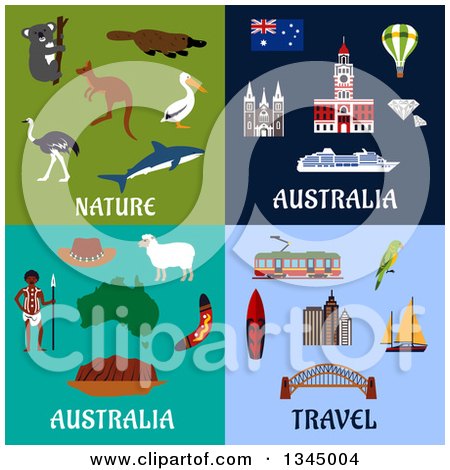 Clipart of Flat Australia Travel Designs - Royalty Free Vector Illustration by Vector Tradition SM
