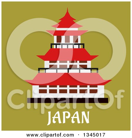 Clipart of a Flat Design Pagoda over Japan Text on Green - Royalty Free Vector Illustration by Vector Tradition SM