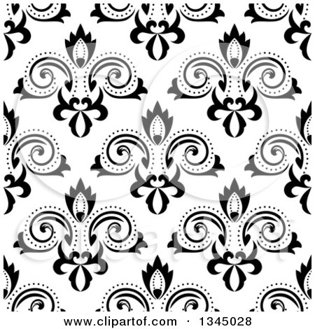 Clipart of a Black and White Seamless Floral Background Pattern - Royalty Free Vector Illustration by Vector Tradition SM