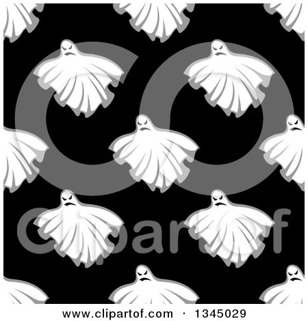 Clipart of a Seamless Pattern Background of Ghosts on Black 4 - Royalty Free Vector Illustration by Vector Tradition SM
