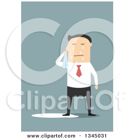 Clipart of a Flat Design White Businessman Crying over Blue - Royalty Free Vector Illustration by Vector Tradition SM