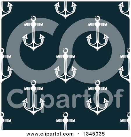 Clipart of a Seamless Background Pattern of White Anchors over Teal - Royalty Free Vector Illustration by Vector Tradition SM