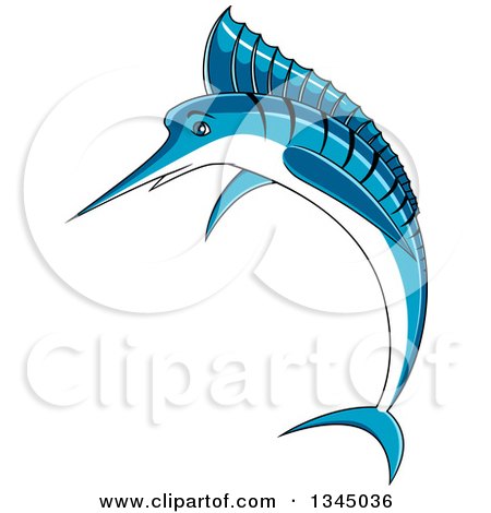 Clipart of a Jumping Cartoon Marlin Swordfish - Royalty Free Vector Illustration by Vector Tradition SM