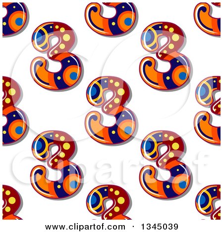 Clipart of a Seamless Background Pattern of Decorative Number Threes - Royalty Free Vector Illustration by Vector Tradition SM