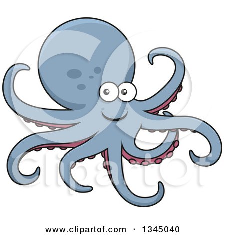 Clipart of a Cartoon Happy Gray Octopus - Royalty Free Vector Illustration by Vector Tradition SM