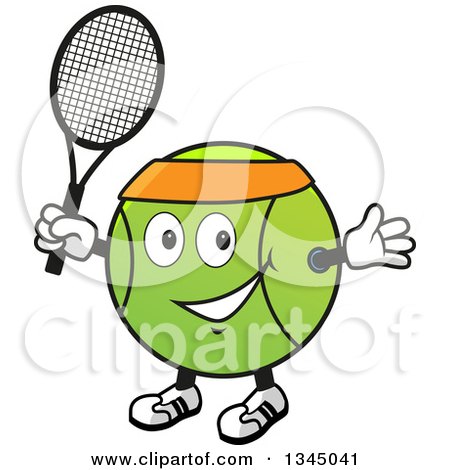 Clipart of a Cartoon Tennis Ball Holding a Racket - Royalty Free Vector Illustration by Vector Tradition SM