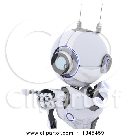 Clipart of a Cropped View of a 3d Futuristic Robot Pointing, on a Shaded White Background - Royalty Free Illustration by KJ Pargeter