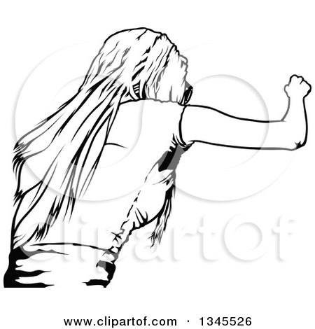 Clipart of a Black and White Party Woman, Rear View - Royalty Free Vector Illustration by dero