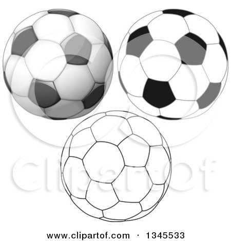 Clipart of Black and White Outline and Grayscale Soccer Balls - Royalty Free Vector Illustration by Liron Peer