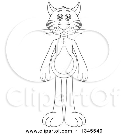 Clipart of a Cartoon Black and White Outline Standing Cat - Royalty Free Vector Illustration by Liron Peer