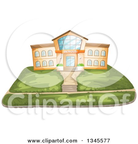 Clipart of a School Building Facade and Lawn - Royalty Free Vector Illustration by merlinul