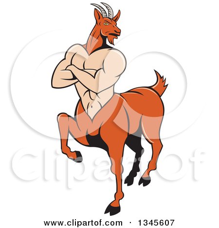 Clipart of a Cartoon Pan Faun with Folded Arms - Royalty Free Vector Illustration by patrimonio