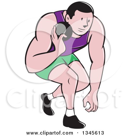 Clipart of a Retro Cartoon Male Athlete Throwing a Shotput - Royalty Free Vector Illustration by patrimonio