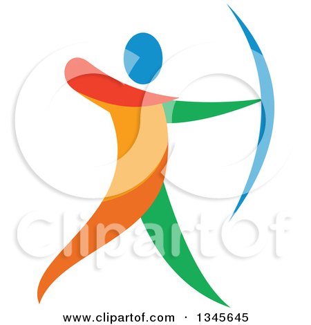 Clipart of a Colorful Athlete Archery Bowman Aiming - Royalty Free Vector Illustration by patrimonio
