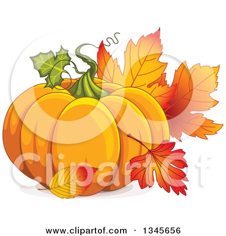 Plump Festive Pumpkin with Autumn Leaves Posters, Art Prints