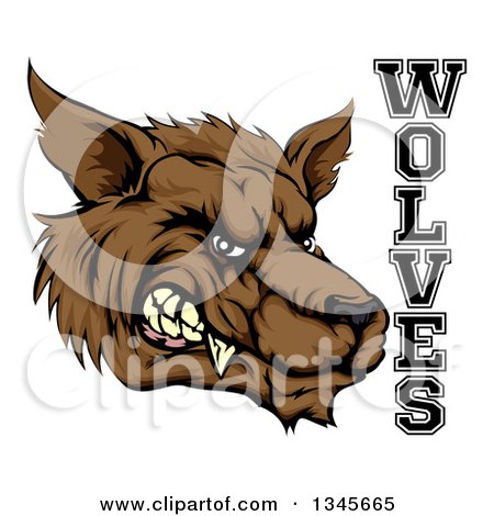 Clipart of a Snarling Brown Wolf Mascot Head and Text - Royalty Free Vector Illustration by AtStockIllustration