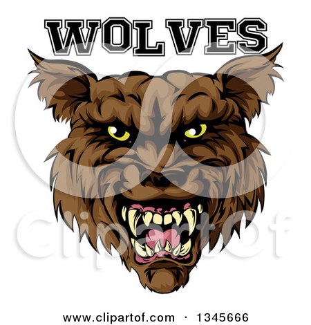 Clipart of a Growling Brown Wolf Mascot Head and Text - Royalty Free Vector Illustration by AtStockIllustration