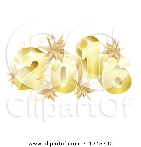 Clipart of a 3d Gold New Year 2016 with Suspended Star Ornaments - Royalty Free Vector Illustration by AtStockIllustration