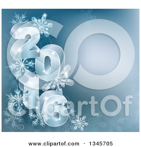 Clipart of 3d Year 2016 with Snowflakes on Blue - Royalty Free Vector Illustration by AtStockIllustration