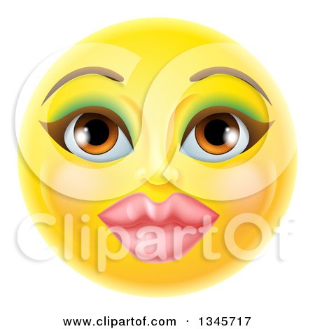 Clipart of a 3d Pretty Female Yellow Smiley Emoji Emoticon Face with Makeup - Royalty Free Vector Illustration by AtStockIllustration