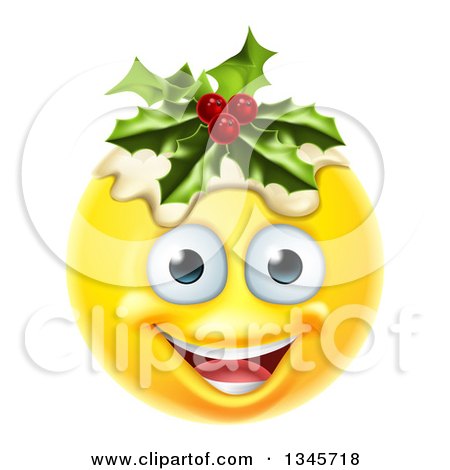 Clipart of a 3d Christmas Pudding Yellow Smiley Emoji Emoticon Face - Royalty Free Vector Illustration by AtStockIllustration