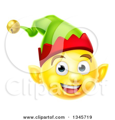 Clipart of a 3d Yellow Christmas Elf Smiley Emoji Emoticon Face - Royalty Free Vector Illustration by AtStockIllustration