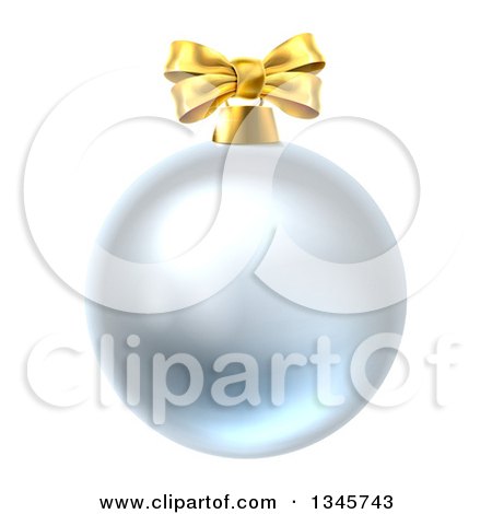 Clipart of a 3d Silver Christmas Bauble Ornament with a Gold Bow - Royalty Free Vector Illustration by AtStockIllustration