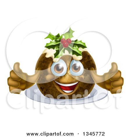 Clipart of a 3d Christmas Pudding Cake Character Giving Two Thumbs up - Royalty Free Vector Illustration by AtStockIllustration