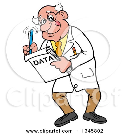 Clipart of a Cartoon White Male Scientist Writing down Data in a Notebook - Royalty Free Vector Illustration by LaffToon