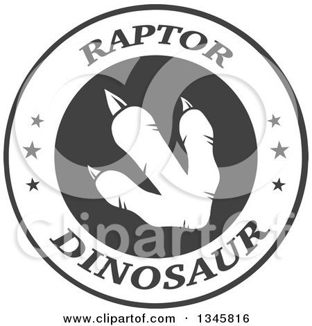 Clipart of a White Raptor Dinosaur Foot Print over Gray in a Text Circle - Royalty Free Vector Illustration by Hit Toon